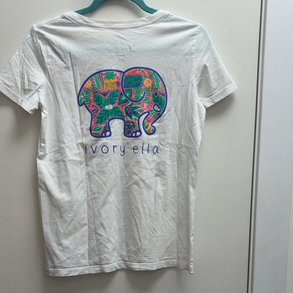 Ivory Ella White Tee with Multicolor Tropical Elephant